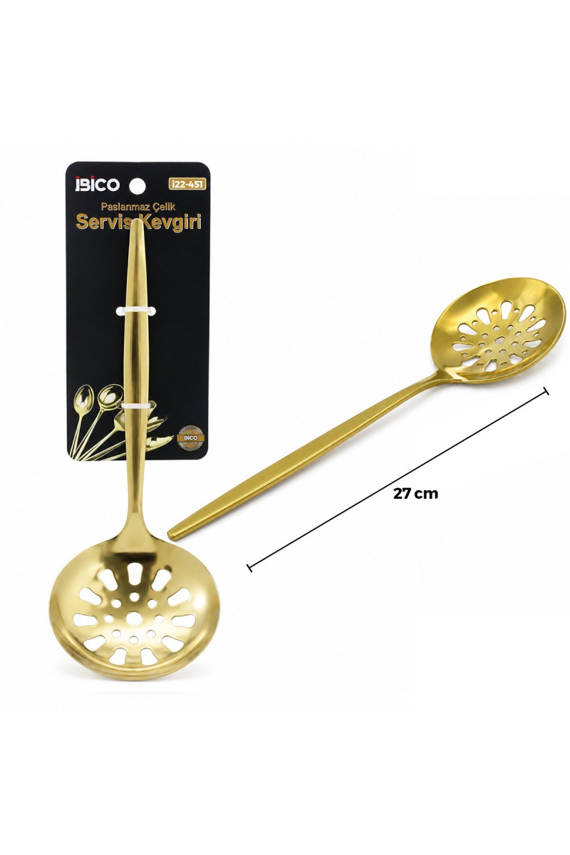 Metal Servis Kevgiri 27 cm Gold Renk Paslanmaz Çelik Delikli