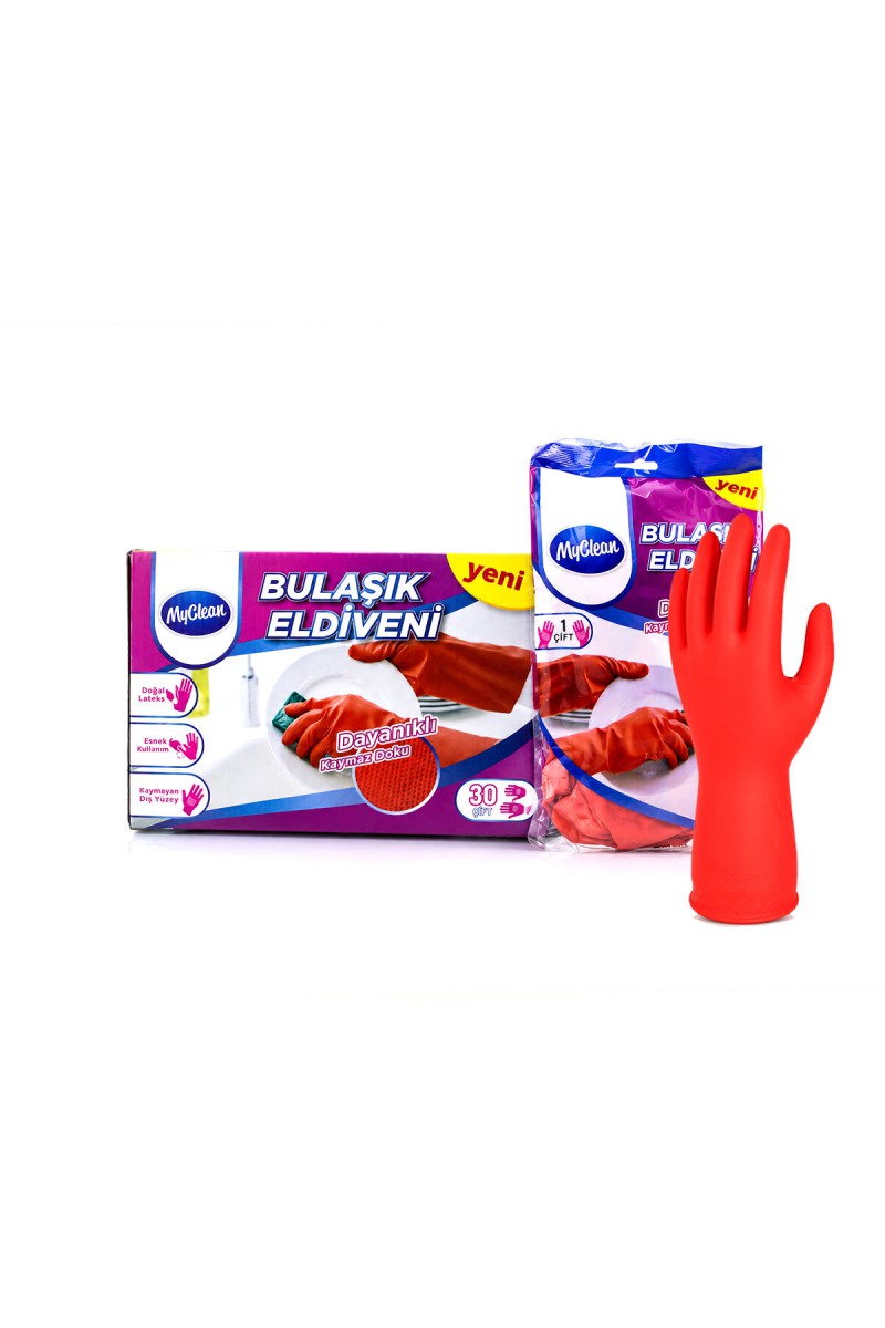 M Beden Temizlik ve Bulaşık Eldiveni Doğal Pamuk Astarlı Plastik