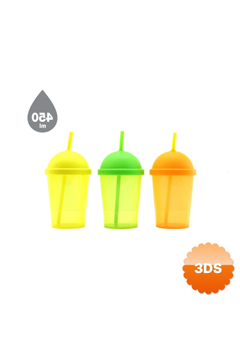 Pipetli Bardak 450 ml Şeffaf Renkli Plastik