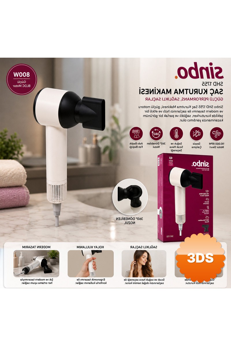Sinbo Saç Kurutma Makinesi Beyaz 800W BLDC Sessiz Çalışma