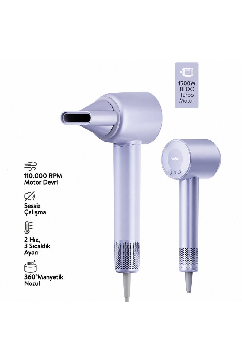 Sinbo Saç Kurutma ve Şekillendirme Makinesi Mavi Renk BLDC Turbo Motor