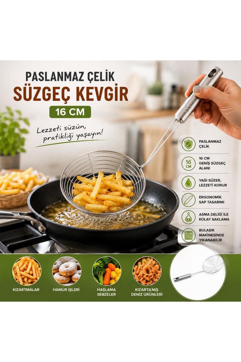 Metal Kevgir Paslanmaz Çelik 16 cm