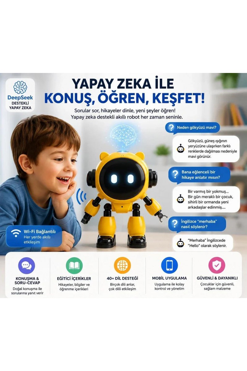 Yapay Zeka Robot Oyuncak - Konuşan Robot - Wi-Fi Uygulamalı - Çocuklar İçin Eğitici Oyuncak