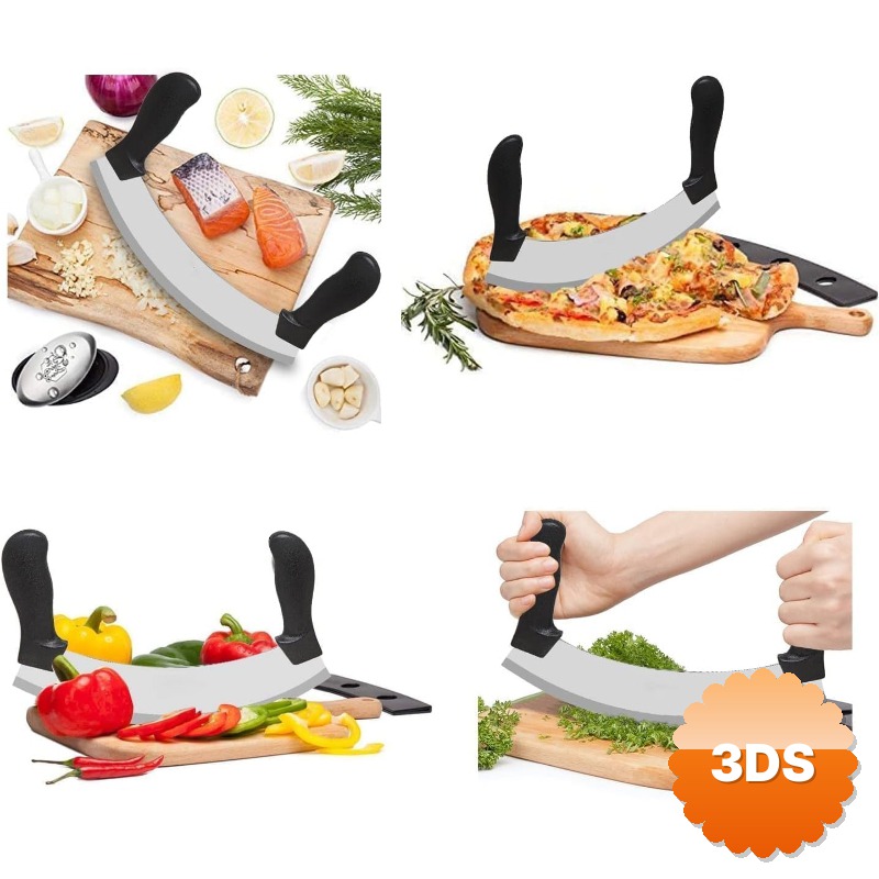 Yarım Ay Model Satır Kıyma Bıçağı Sebze Doğrama ve Pizza Dilimleme Bıçağı Paslanmaz Çelik 25.5 cm