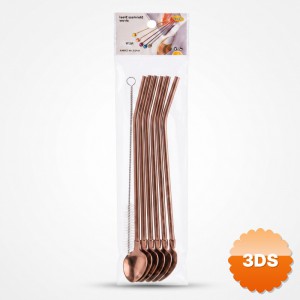 6 Li Kaşıklı Pipet Seti Bronz Pipet Temizleme Fırçalı