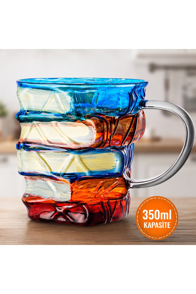 Kitap Tasarımlı Cam Kupa Bardak 350 ml El Çizimi Özel Tasarım