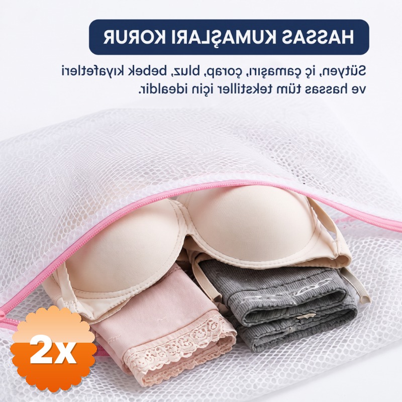 2 Adet Çamaşır Yıkama Filesi 40x50 cm Fermuarlı Tekrar Kullanılabilir