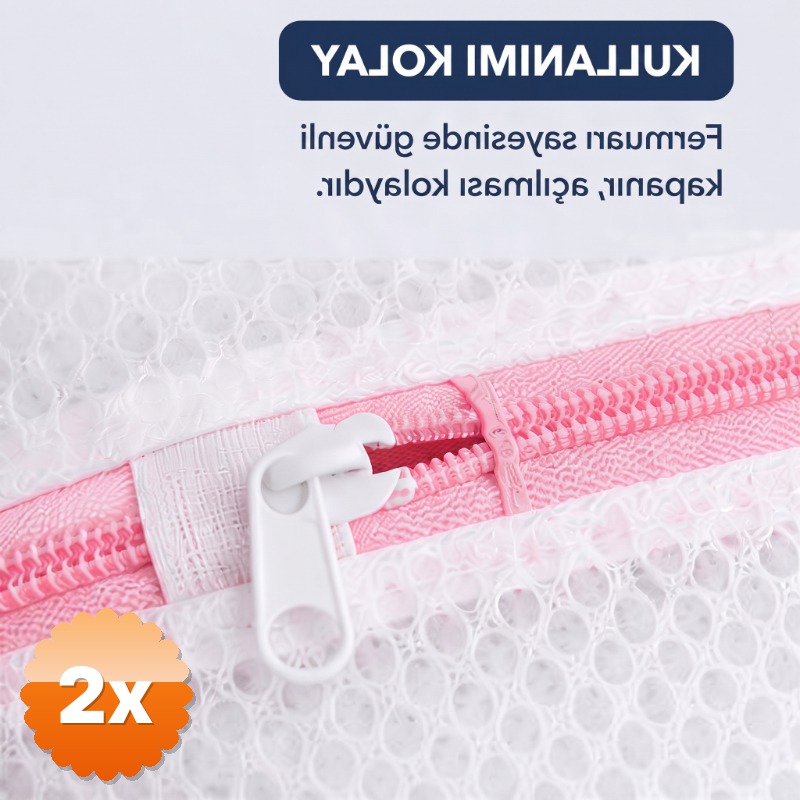 2 Adet Çamaşır Yıkama Filesi 40x50 cm Fermuarlı Tekrar Kullanılabilir