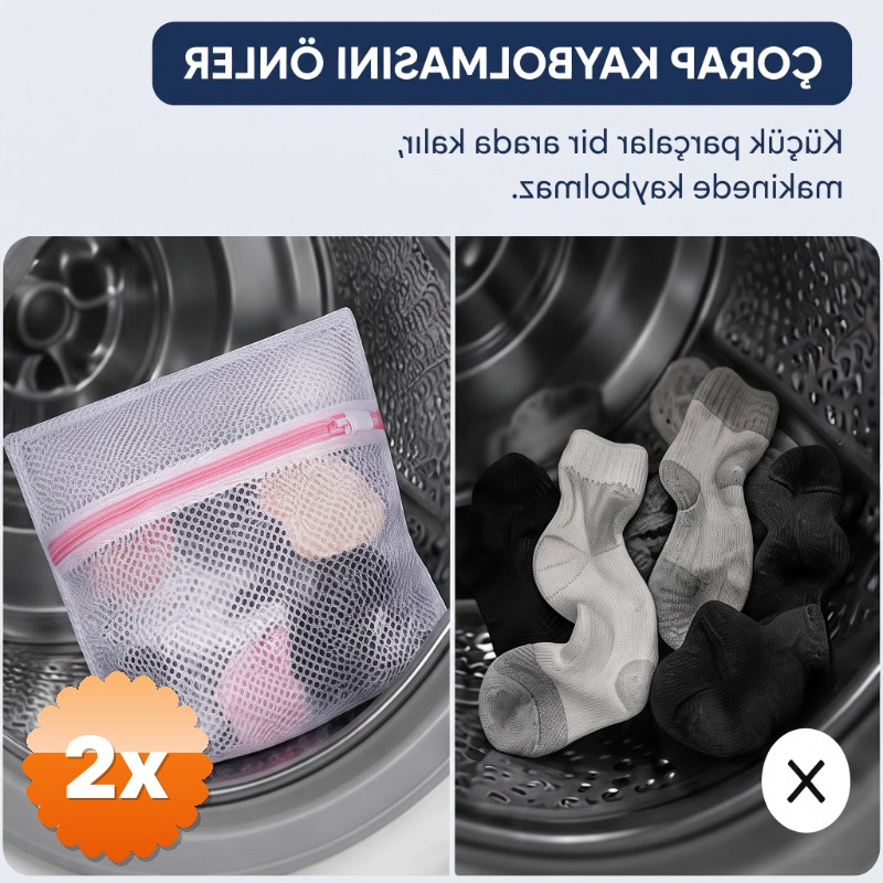 2 Adet Çamaşır Yıkama Filesi 40x50 cm Fermuarlı Tekrar Kullanılabilir