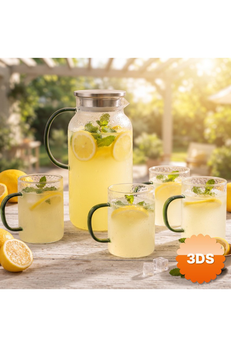 5 Parça Bardaklı Sürahi Seti Cam 1800 ml