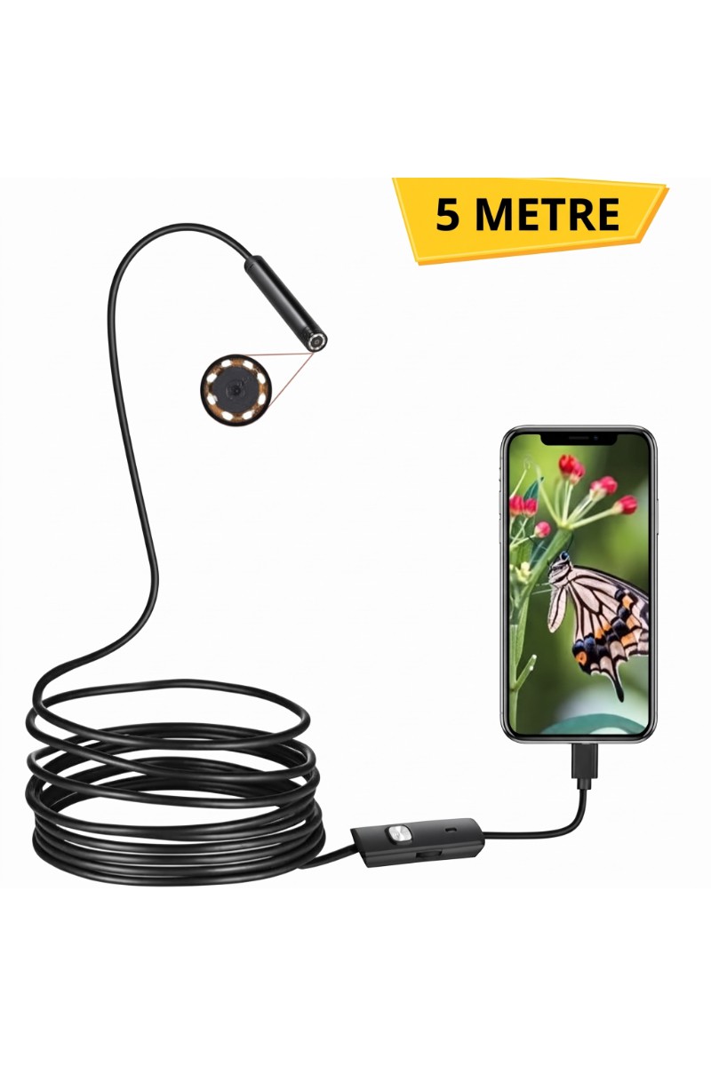 5 Metre Yılan Kamera LED Işıklı IP67 Su Geçirmez 3 Farklı Başlıklı