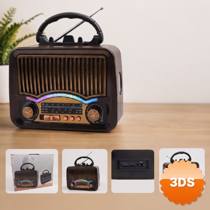 Solar Nostalji Müzik Kutusu Şarjlı FM Radyo Bluetooth Retro Tasarımlı