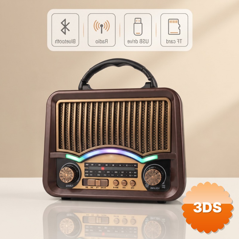 Solar Nostalji Müzik Kutusu Şarjlı FM Radyo Bluetooth Retro Tasarımlı