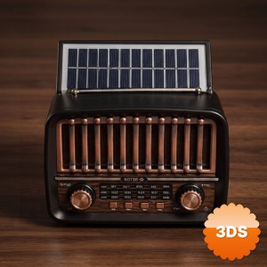 Solar Panelli FM Radyo Şarjlı Bluetooth AUX Nostaljik Tasarım
