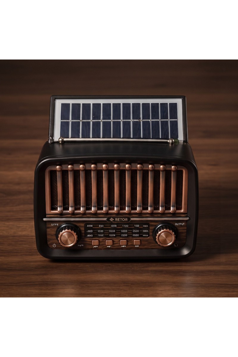 Solar Panelli FM Radyo Şarjlı Bluetooth AUX Nostaljik Tasarım