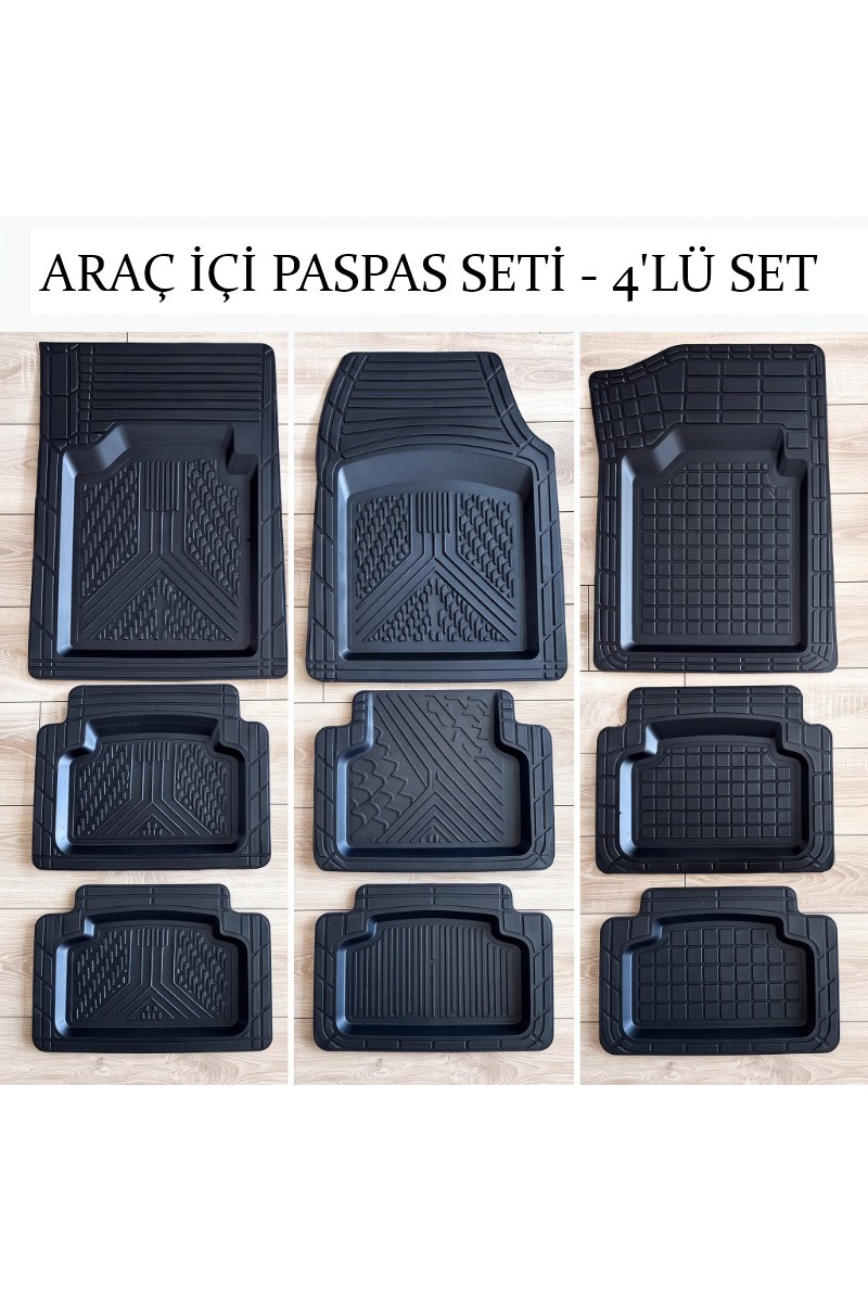 Araç İçi Paspas Seti - 4lü Set - Karışık Desenler - Kauçuk - Kaymaz Yüzey