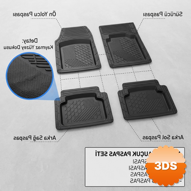 Araç İçi Paspas Seti 4'lü Set Karışık Desenler Kauçuk Kaymaz Yüzey