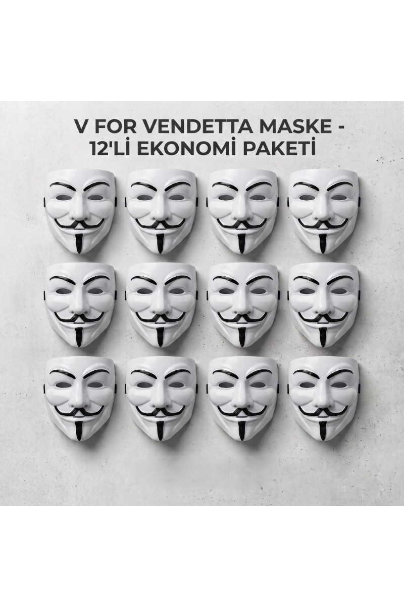 V for Vendetta Maskesi 12 li Paket Plastik