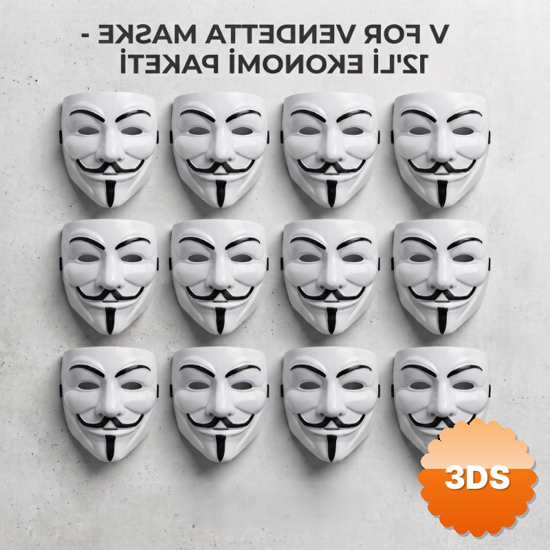 V for Vendetta Maskesi 12 li Paket Plastik