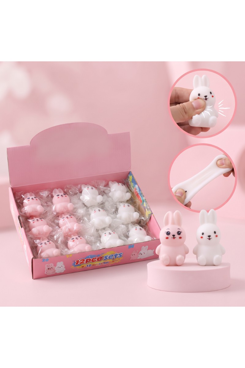 Tavşan Tasarımlı Squishy - 12li Paket - Karışık Renk - Yumuşak Oyuncak