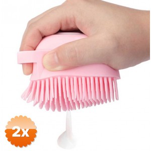 2 Adet Çok Amaçlı Hazneli Fırça Kese Silikon 80 ml Pembe Mavi