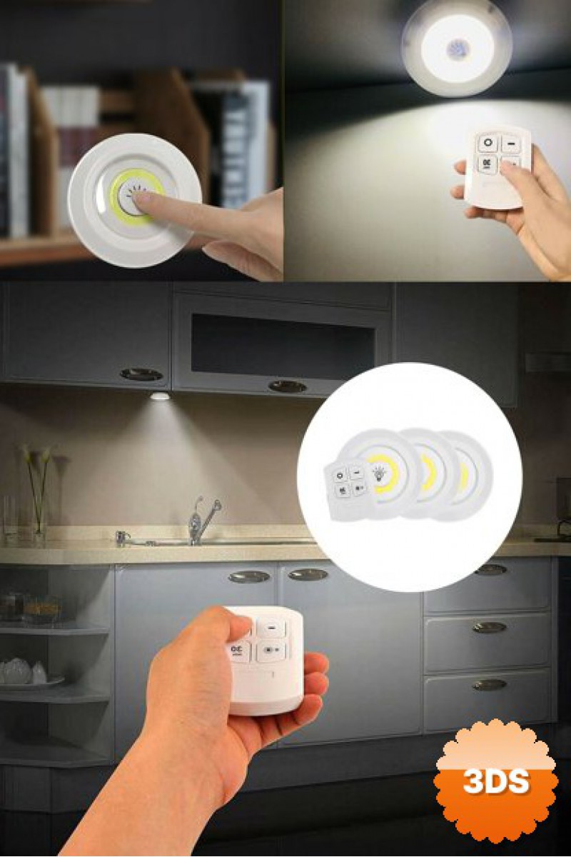 Uzaktan Kumandalı Yapışkanlı 3 lü LED Spot Lamba