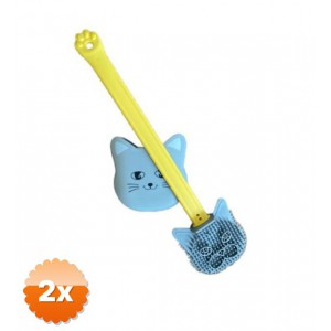 2 Adet Kedi Tasarımlı Ergonomik Tuvalet Fırçası, 34 cm Uzunluk