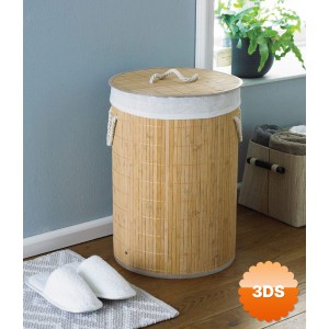 DecoHandy Yuvarlak Bambu Kirli Sepeti