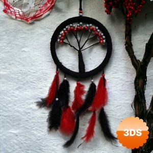 Siyah Kırmızı Hayat Ağacı Dream Catcher 57x22 cm