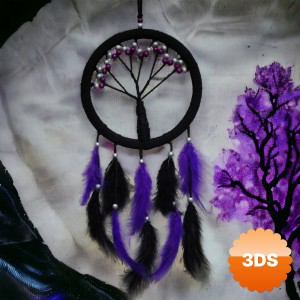 Mor İncili Hayat Ağacı Dream Catcher 57x22 cm