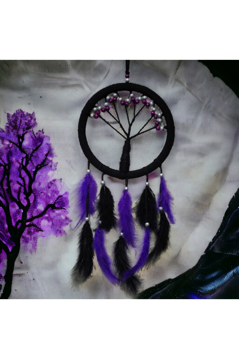 Mor İncili Hayat Ağacı Dream Catcher 57x22 cm