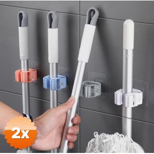 2 Paket Yapışkanlı Mop Tutucu Seti 4 Adet Gri