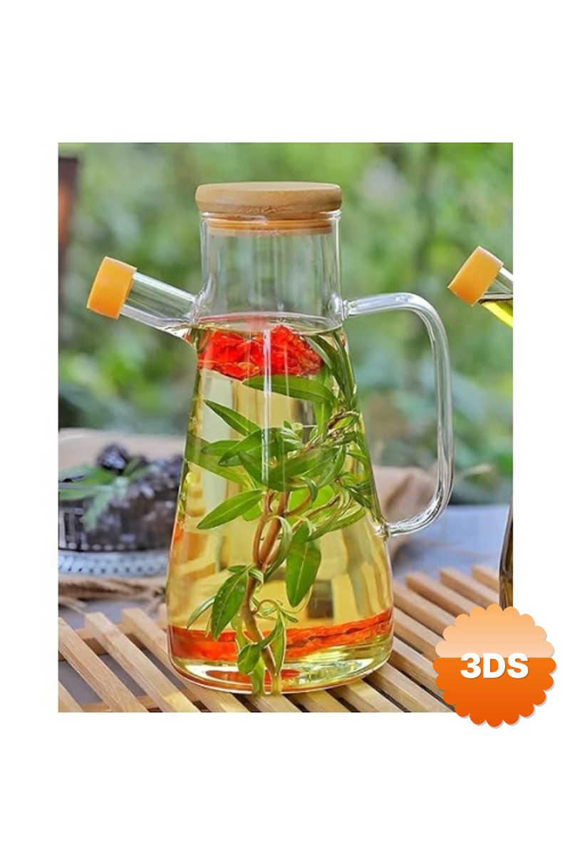 Borosilikat Cam 900 ml Yağdanlık Bambu Sızdırmaz Kapaklı