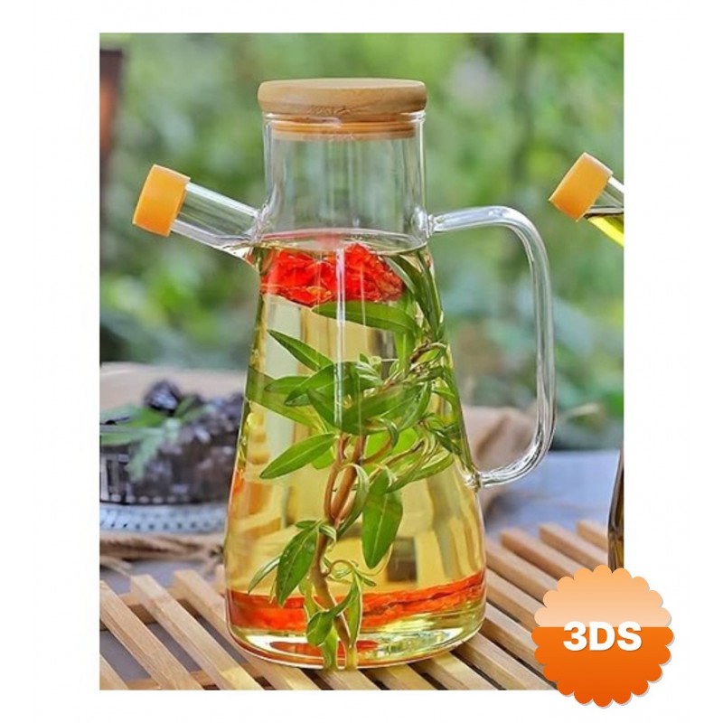Borosilikat Cam 900 ml Yağdanlık Bambu Sızdırmaz Kapaklı