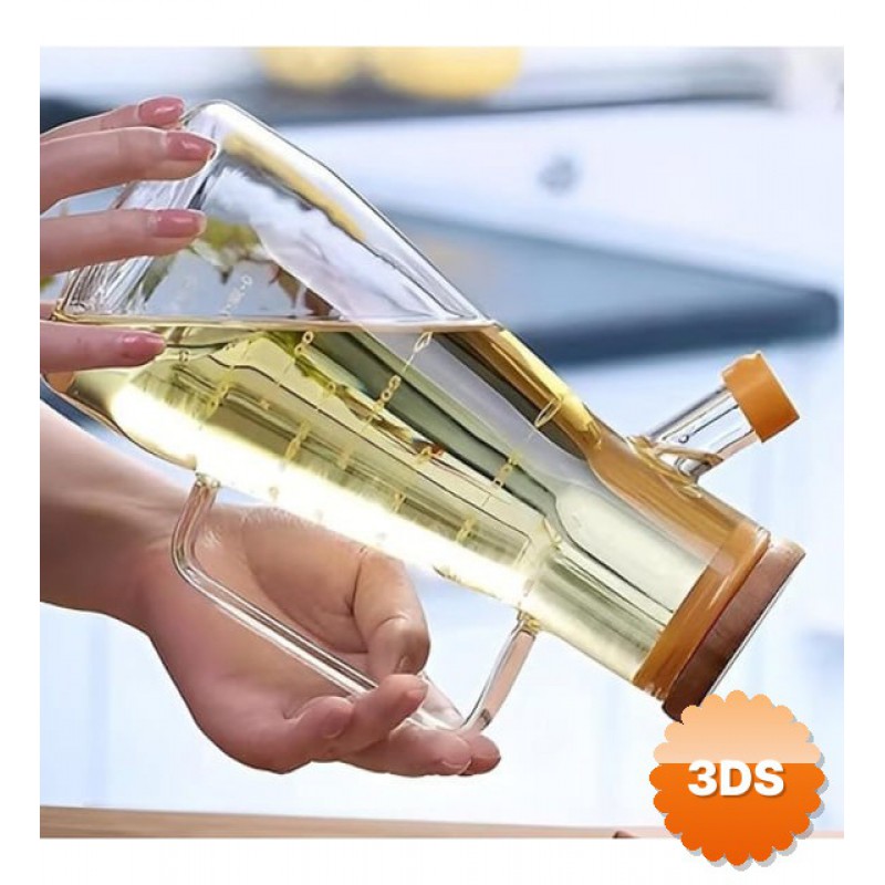 Borosilikat Cam 900 ml Yağdanlık Bambu Sızdırmaz Kapaklı