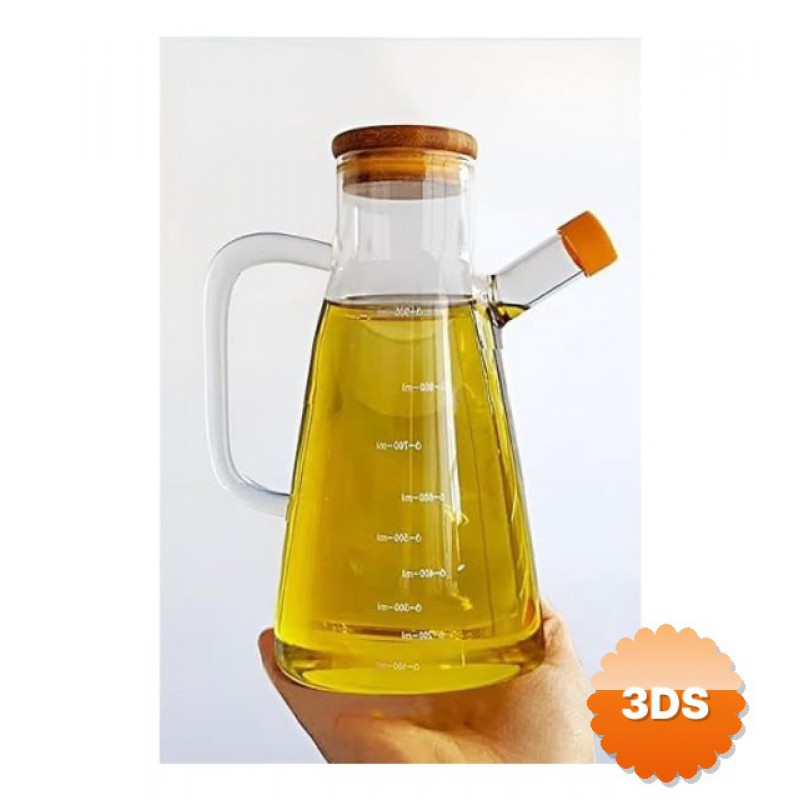 Borosilikat Cam 900 ml Yağdanlık Bambu Sızdırmaz Kapaklı