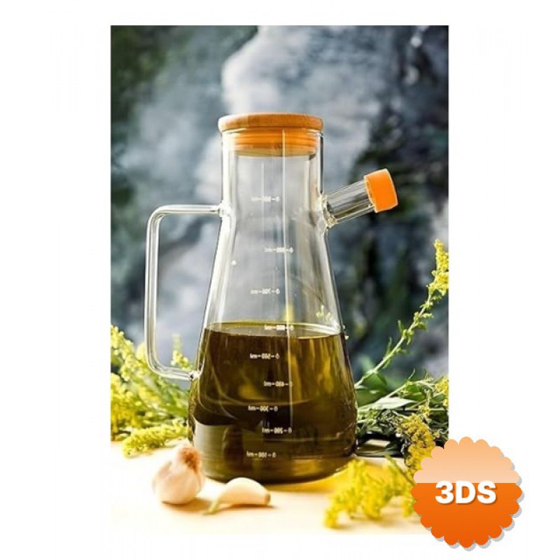 Borosilikat Cam 900 ml Yağdanlık Bambu Sızdırmaz Kapaklı