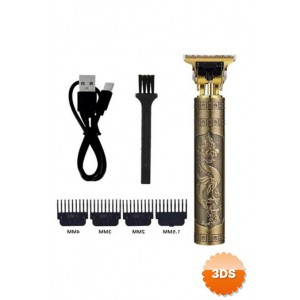 Profesyonel Tıraş Makinesi Metal Gövde Ejderha İşlemeli USB Şarjlı