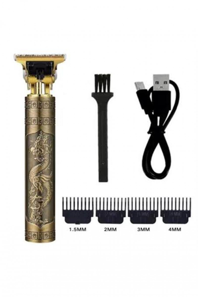 Profesyonel Tıraş Makinesi Metal Gövde Ejderha İşlemeli USB Şarjlı