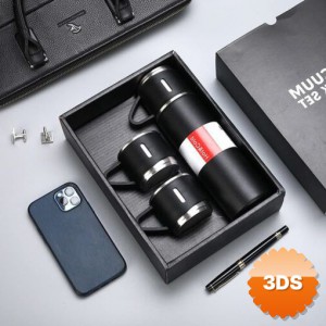 Kutulu Termos Set 500 ml 304 Paslanmaz Çelik 3 Bardaklı
