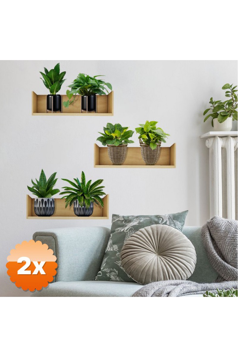 Raflı Bitki Tasarımlı Yapışkanlı Sticker 20*30 cm 3lü Set