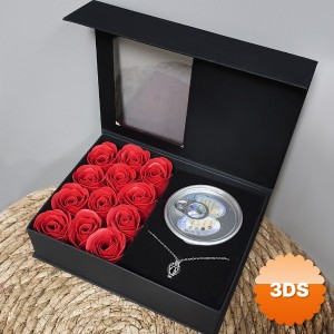 Romantik Gül ve İstiridye İnci Kolye Seti Siyah Lüks Kutulu
