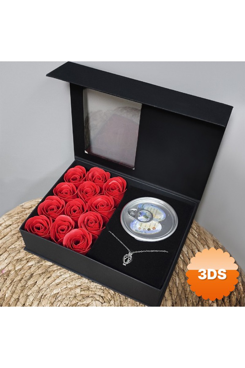 Romantik Gül ve İstiridye İnci Kolye Seti Siyah Lüks Kutulu