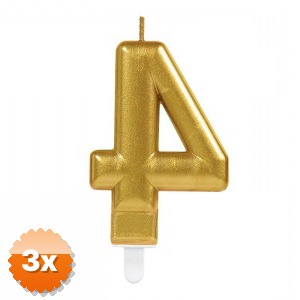 3 Adet 4 Rakamı Mum Gold Renk