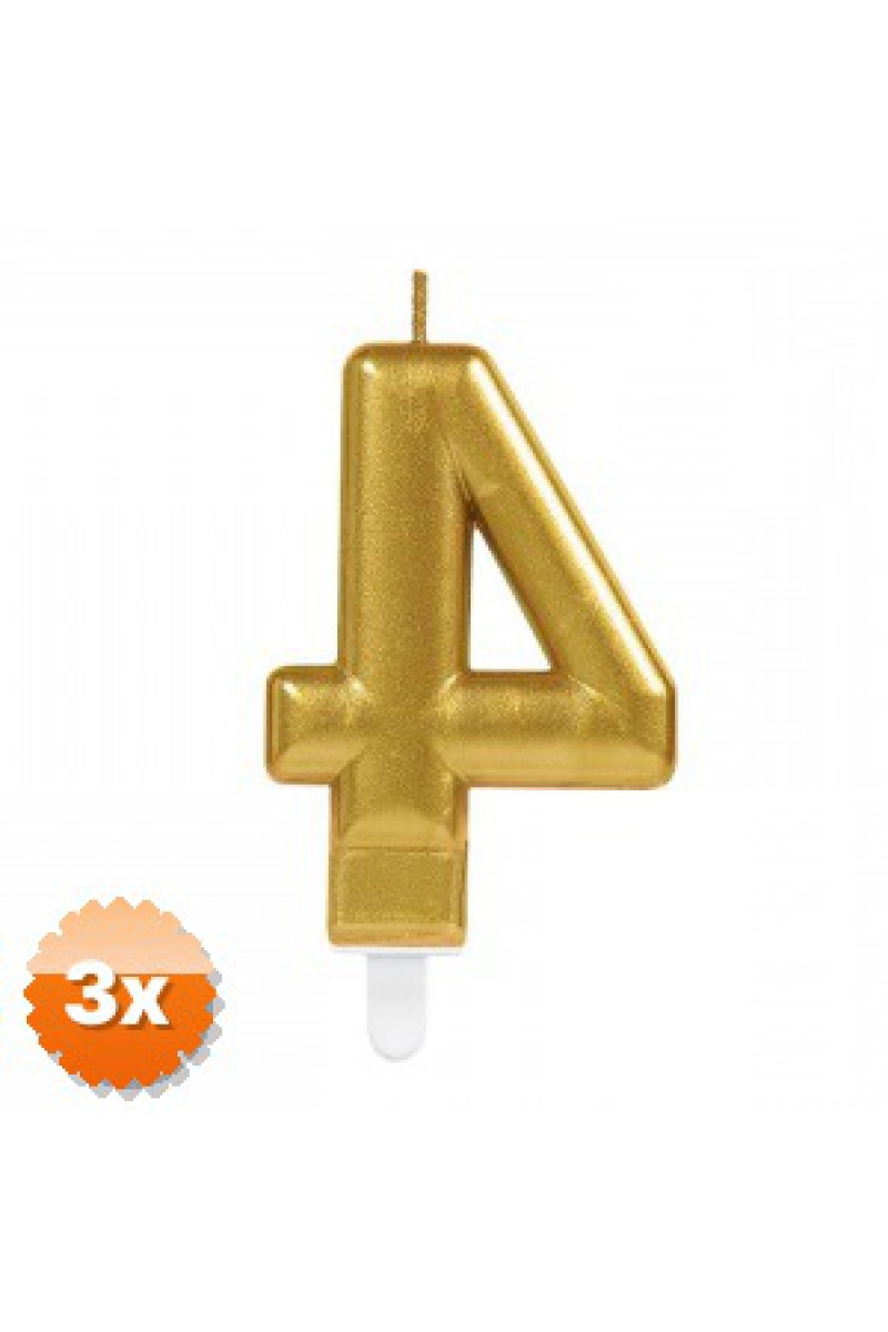 5 Adet - 4 Rakamı Pasta Mumu - Gold