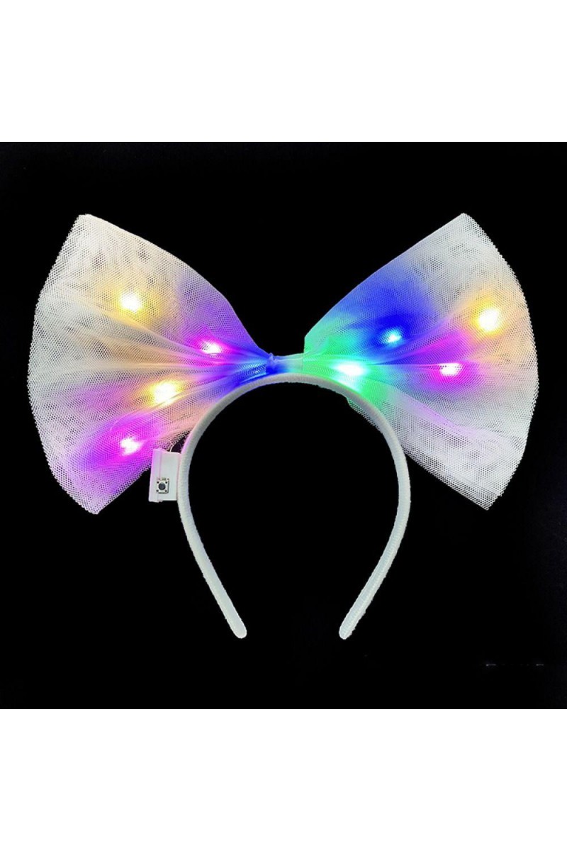 Rengarenk LED Işıklı Fiyonk Tül Parti Tacı Beyaz 25x25 cm