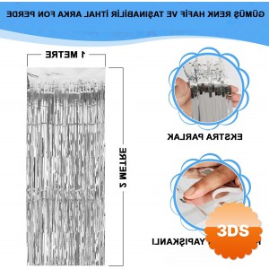 Gümüş Metalize Saçaklı Fon Perde 1x2 Metre