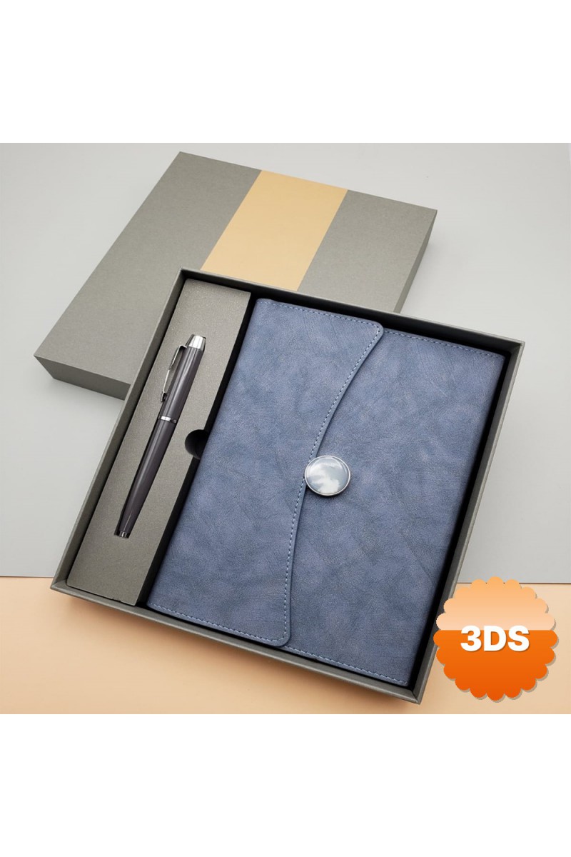 Promosyon Defter Kalem Seti Lacivert Renk Kraft Yaldızlı Çantalı