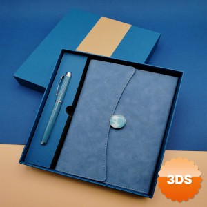 Promosyon Defter Kalem Seti Mavi Renk Termo Deri Kutulu