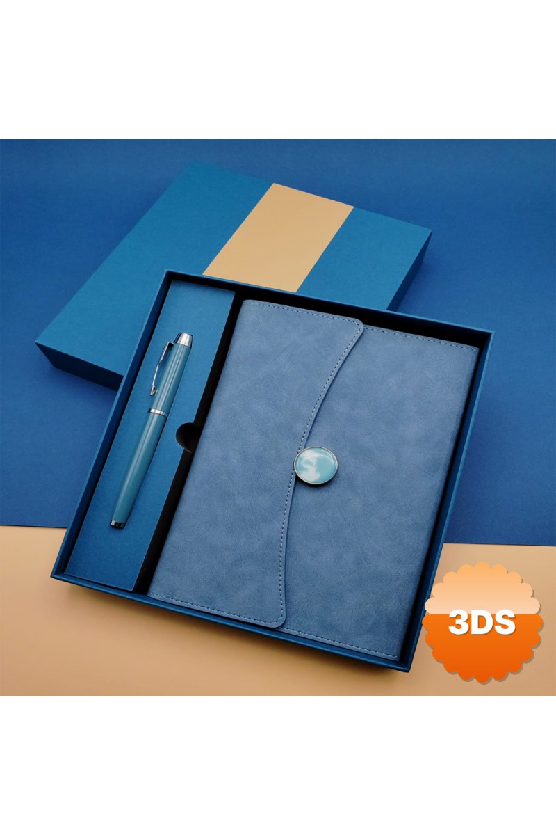 Promosyon Defter Kalem Seti Mavi Renk Termo Deri Kutulu